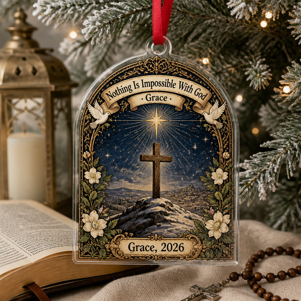 Star Over Calvary Acrylic Ornament - Acrylic Christmas Ornament, front view