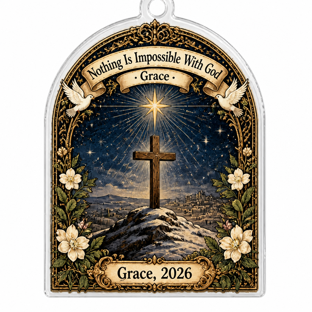 Star Over Calvary Acrylic Ornament - Acrylic Christmas Ornament, detail view