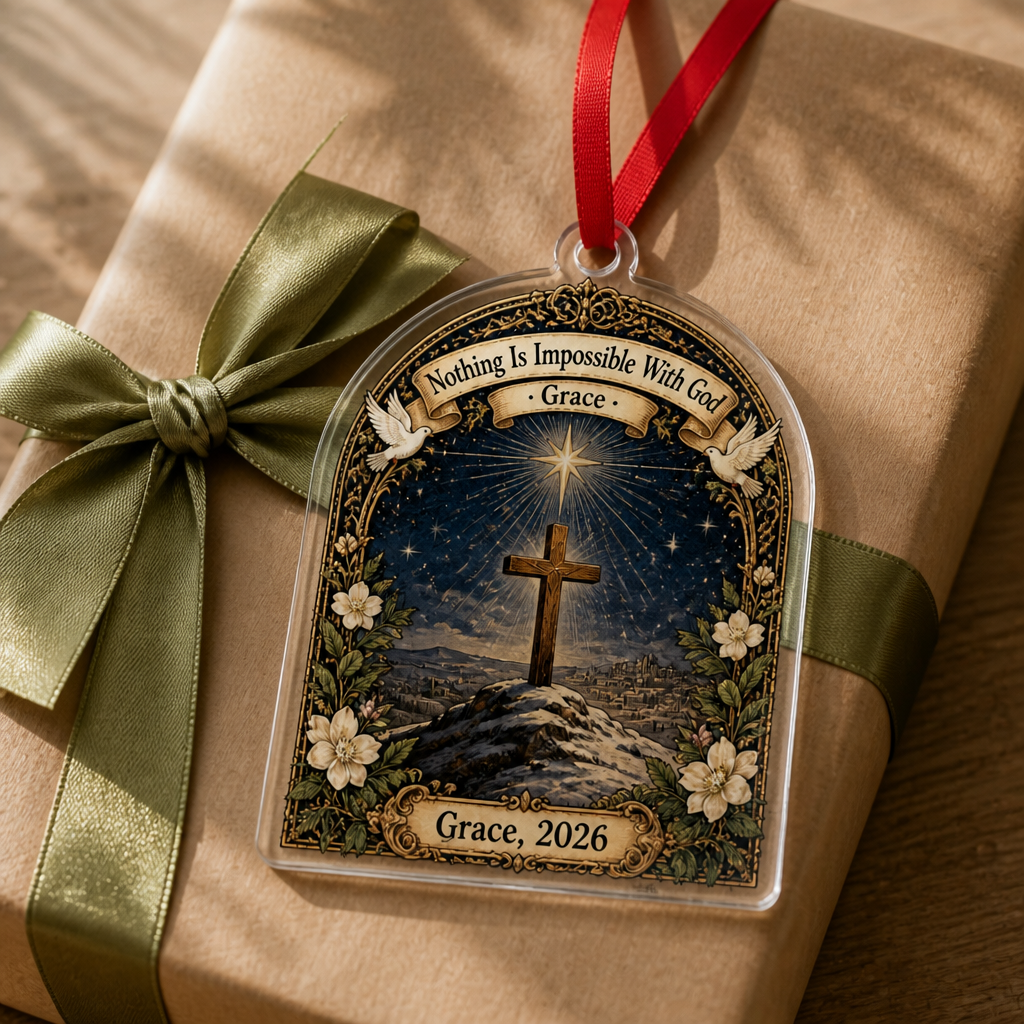Star Over Calvary Acrylic Ornament - Acrylic Christmas Ornament, styled in the home