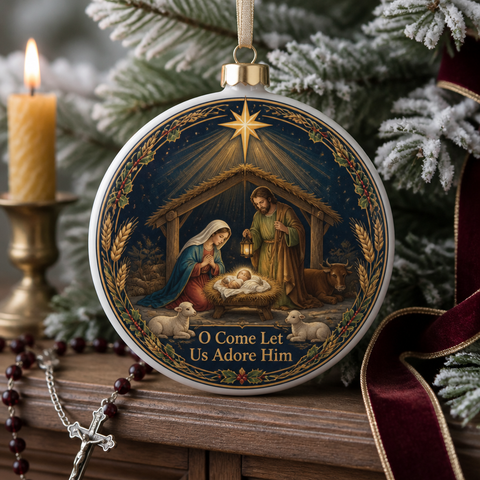 Starlight Over Bethlehem Ceramic Ornament - Christian Christmas Ornament, front view