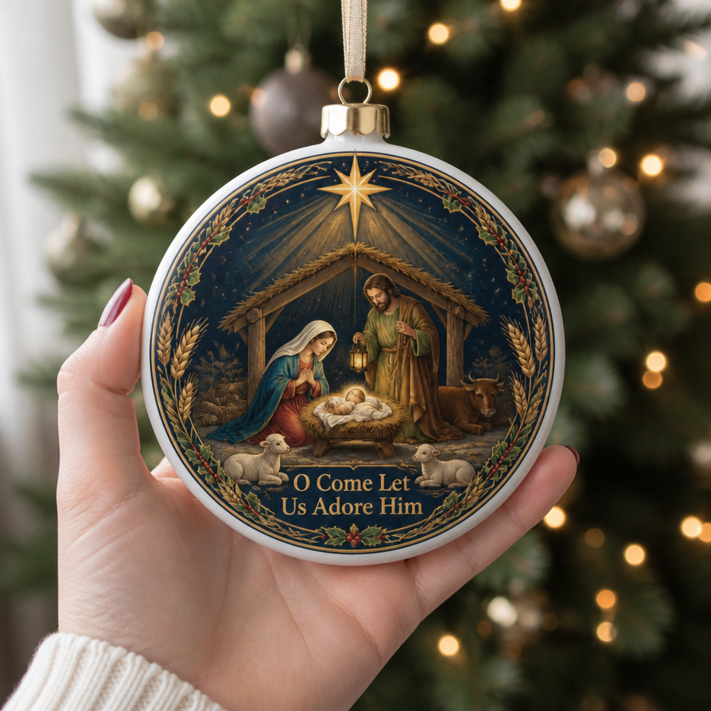 Starlight Over Bethlehem Ceramic Ornament - Christian Christmas Ornament, styled in the home