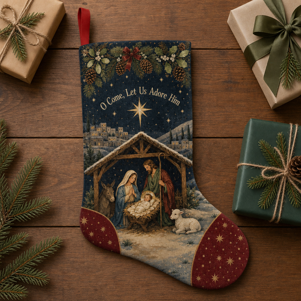 Starlight Over Bethlehem Christmas Stocking - Christmas Stocking, styled in the home