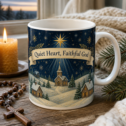 Starlight Over The Chapel Ceramic Mug - Christian Coffee Mug, front view