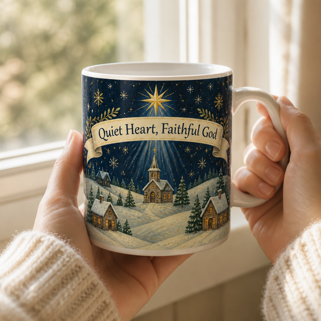 Starlight Over The Chapel Ceramic Mug - Christian Coffee Mug, styled in the home
