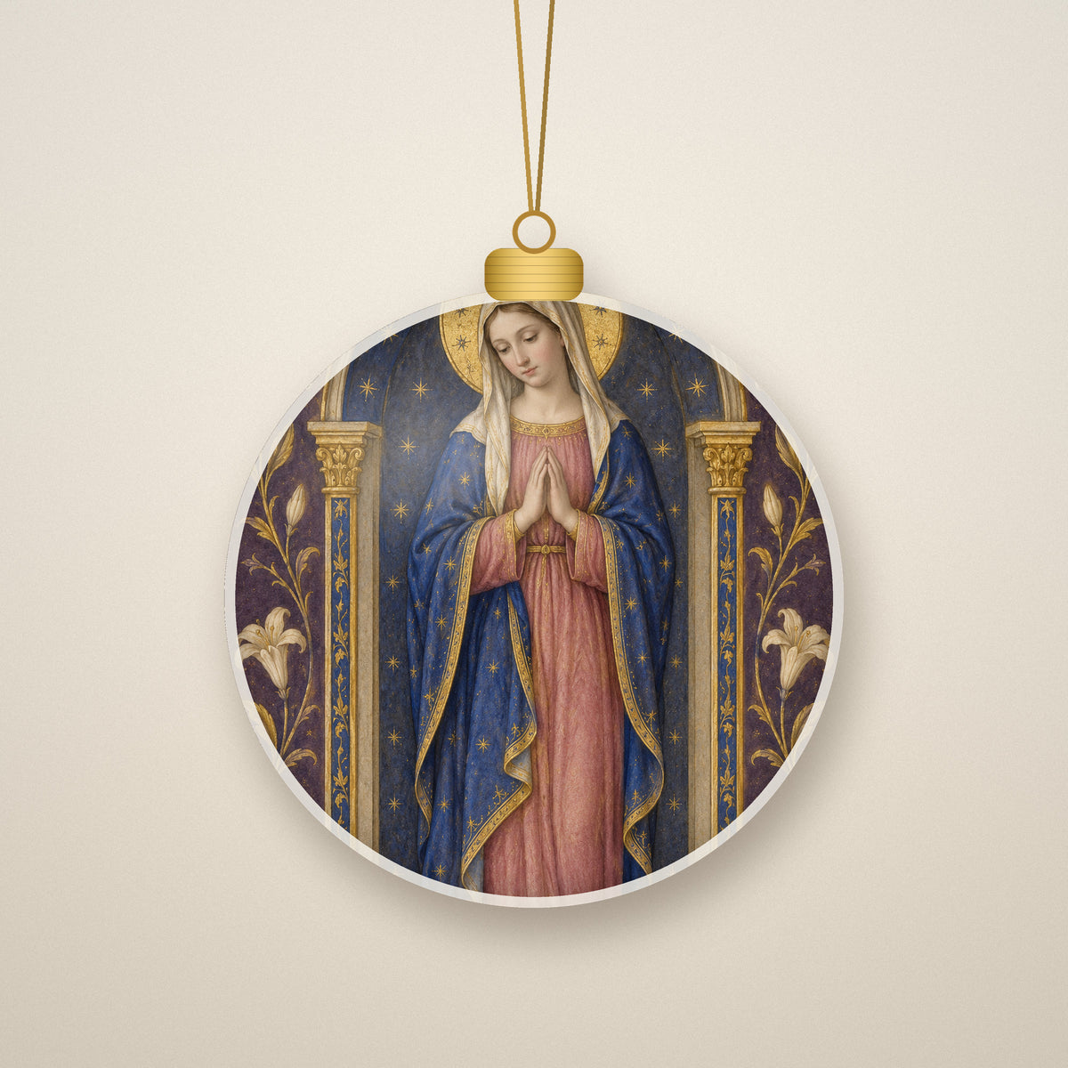 Stella Maris II Ceramic Ornament - Catholic Christmas Ornament, front view