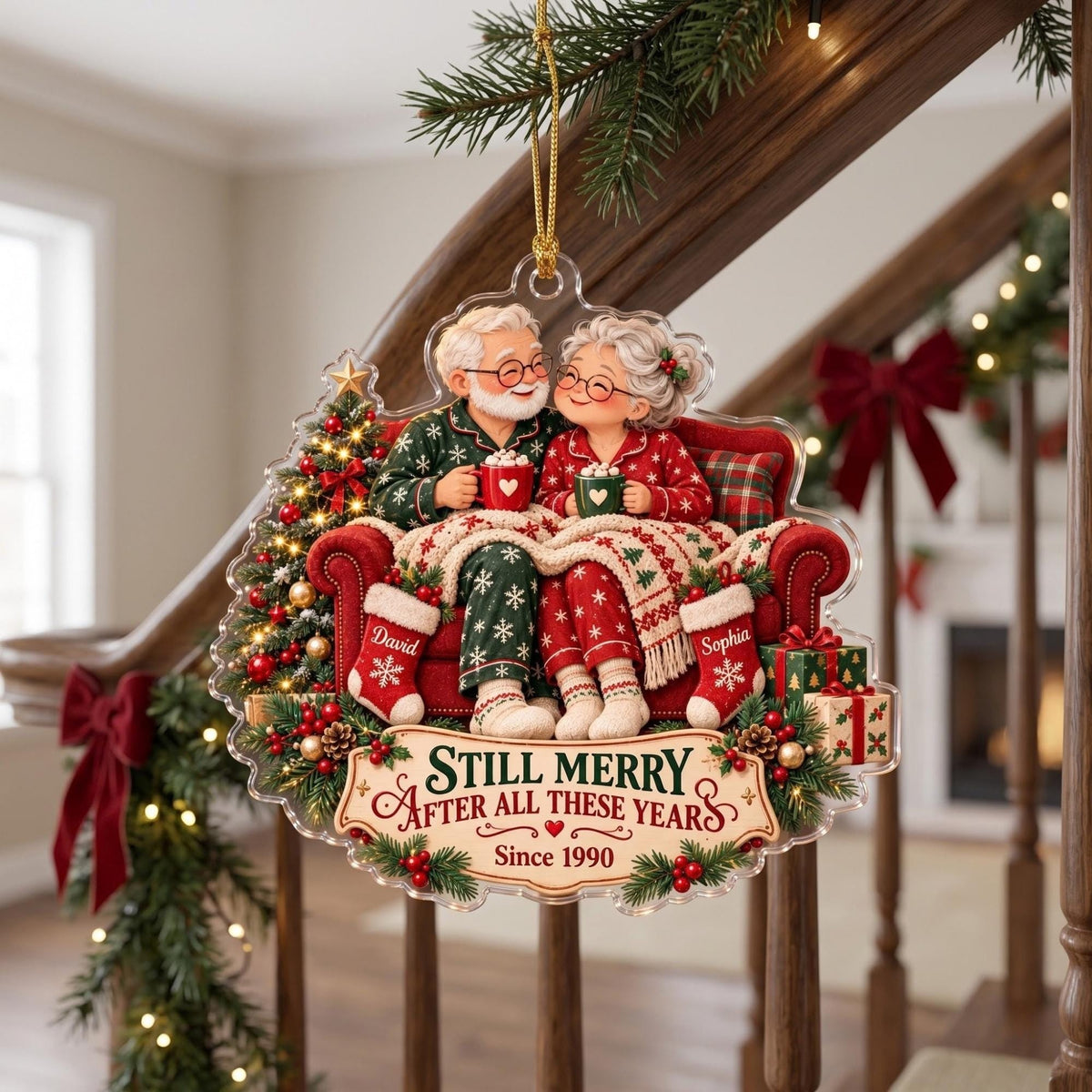 Still Merry After All These Years Acrylic Ornament - Acrylic Christmas Ornament, styled in the home