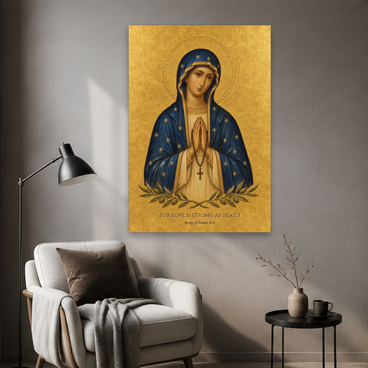 Strong as Death Canvas Wall Art - Catholic Wall Art, styled in the home