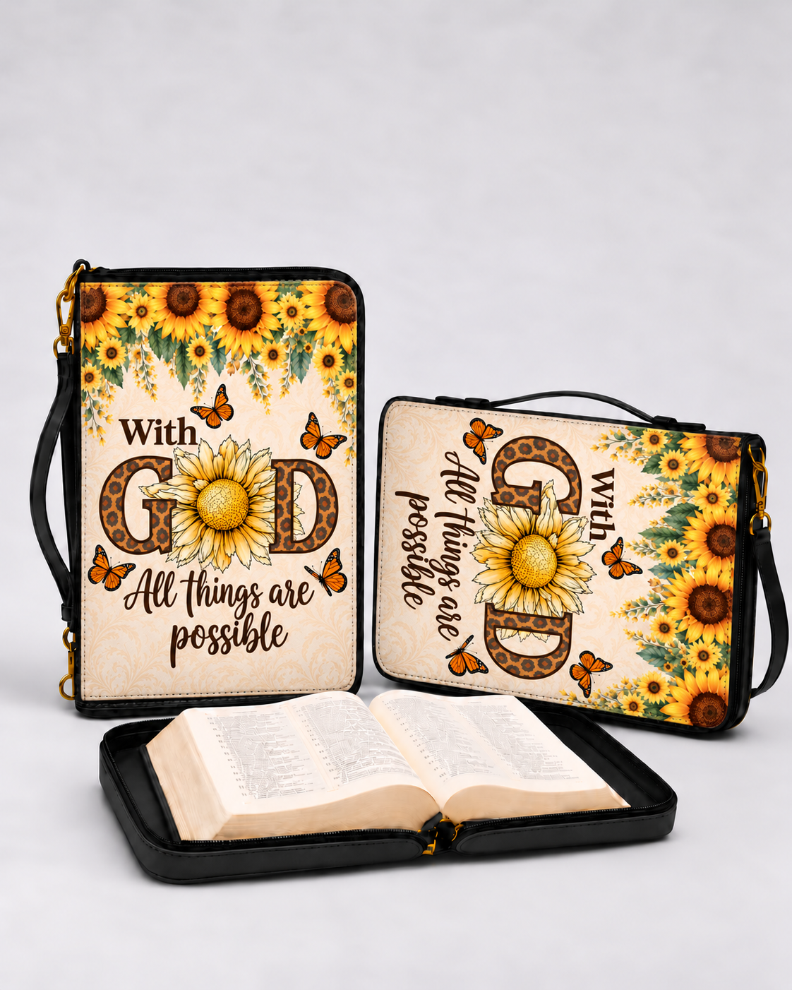 Sunflower Faith Bible Cover - PU Leather Bible Cover, detail view