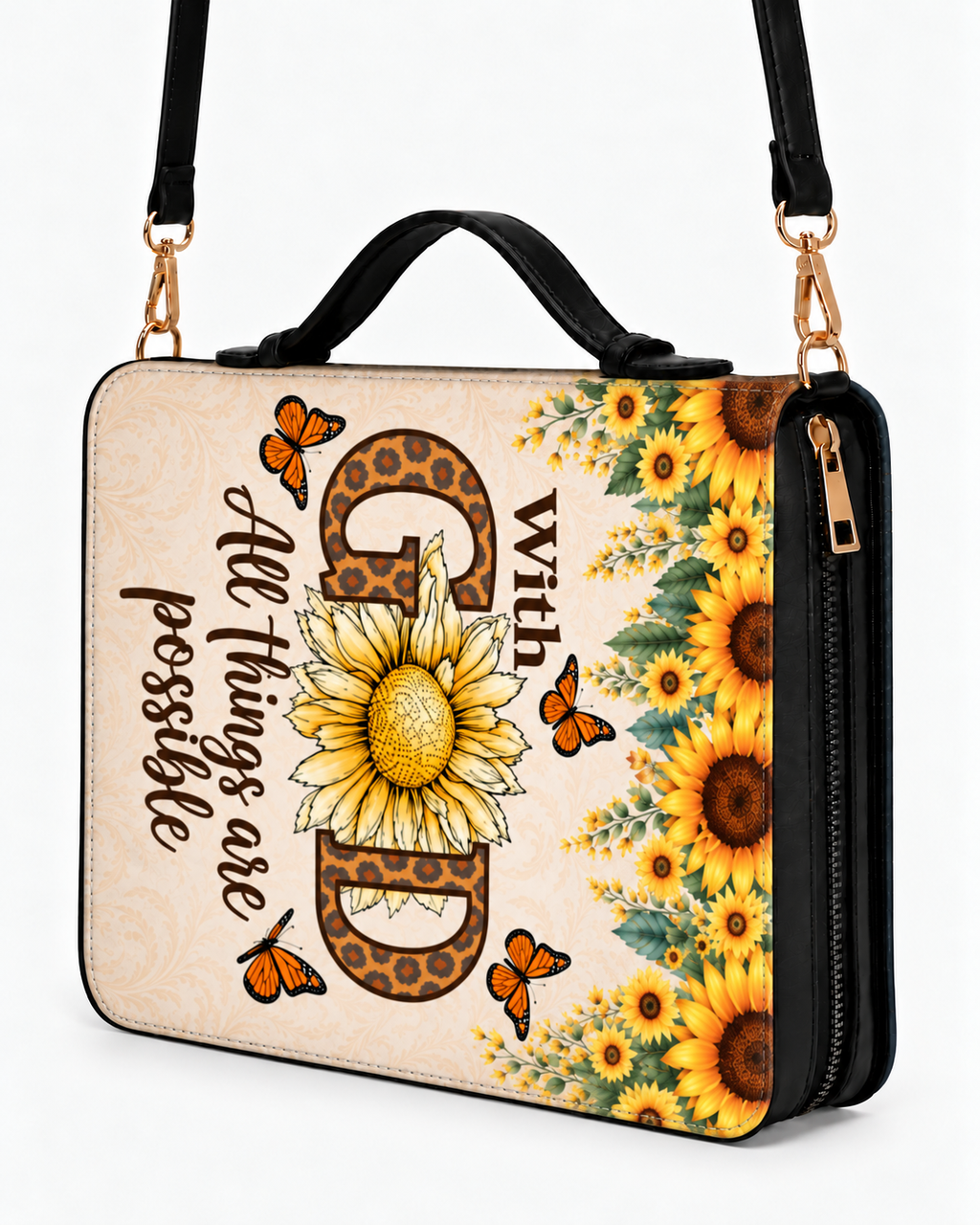 Sunflower Faith Bible Cover - PU Leather Bible Cover, styled in the home