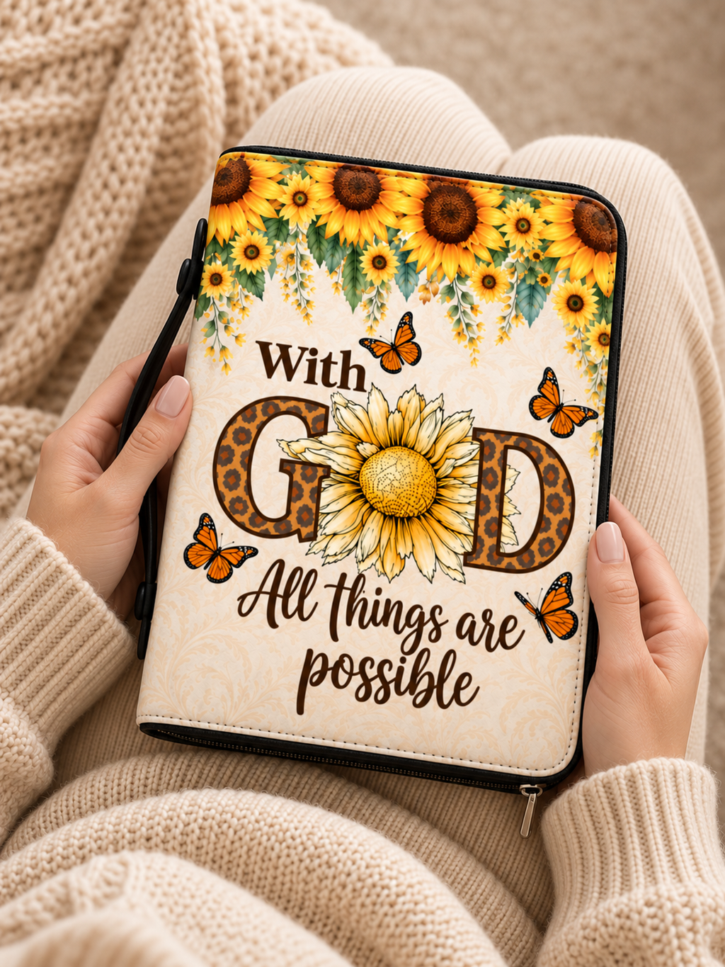 Sunflower Faith Bible Cover - PU Leather Bible Cover, hanging display