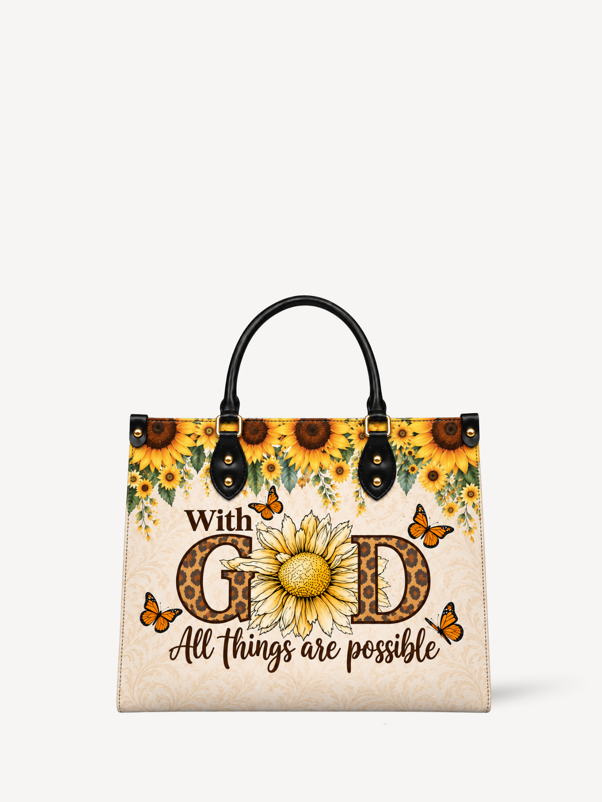 Sunflower Faith PU Leather Handbag - Christian Handbag, front view