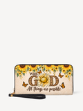 Sunflower Faith PU Leather Wallet - Christian Wallet, front view