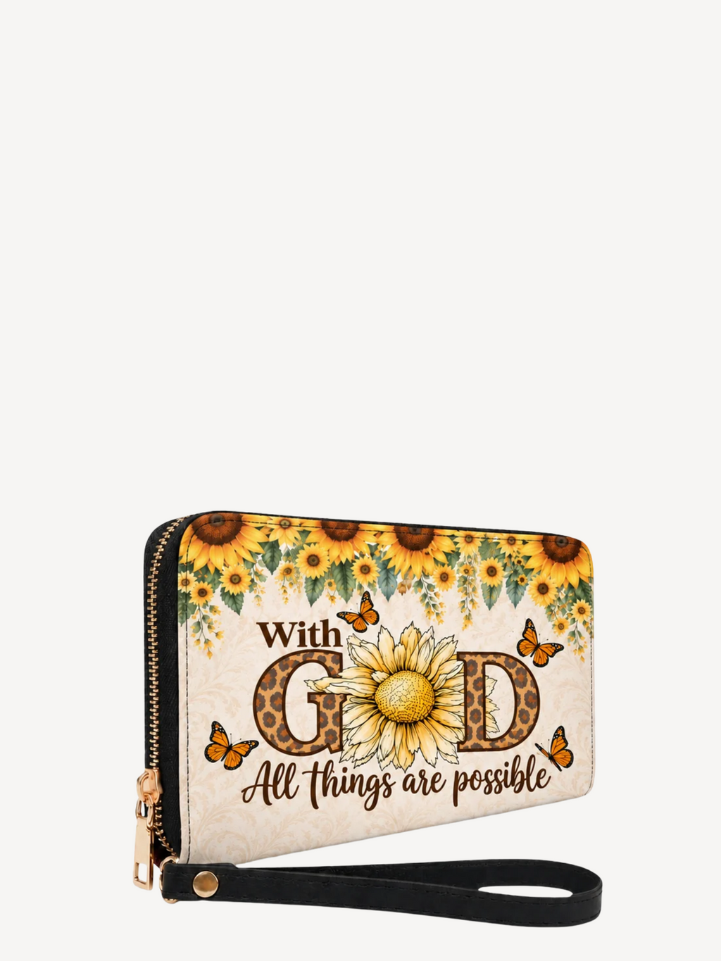 Sunflower Faith PU Leather Wallet - Christian Wallet, detail view