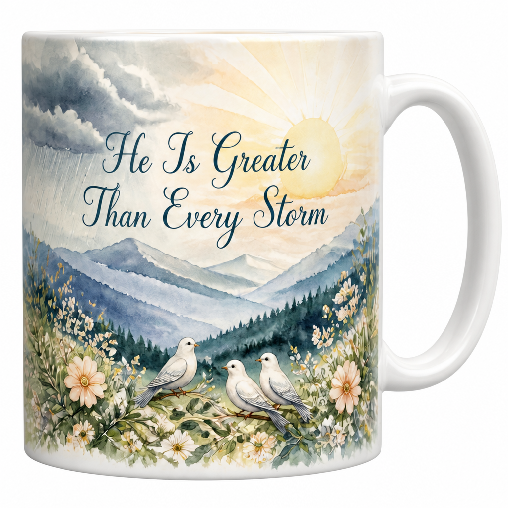 Sunrise Above The Storm Ceramic Mug - Christian Coffee Mug, detail view