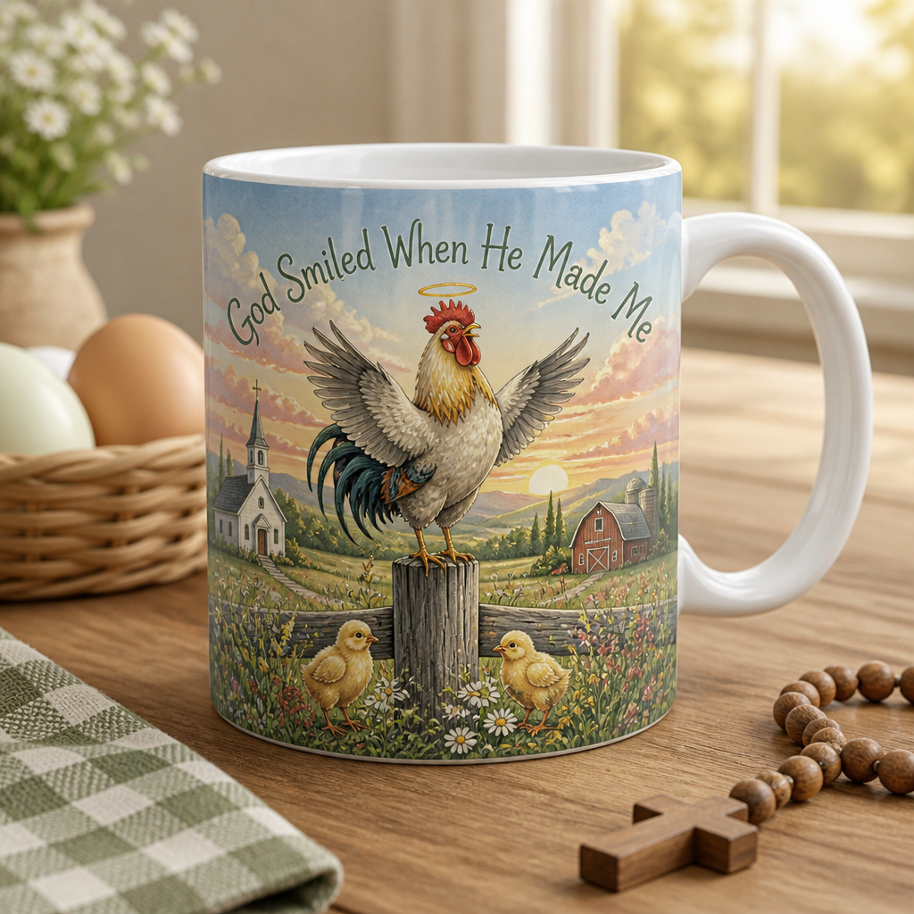 Sunrise Crow Of Joy Ceramic Mug - Christian Coffee Mug, front view