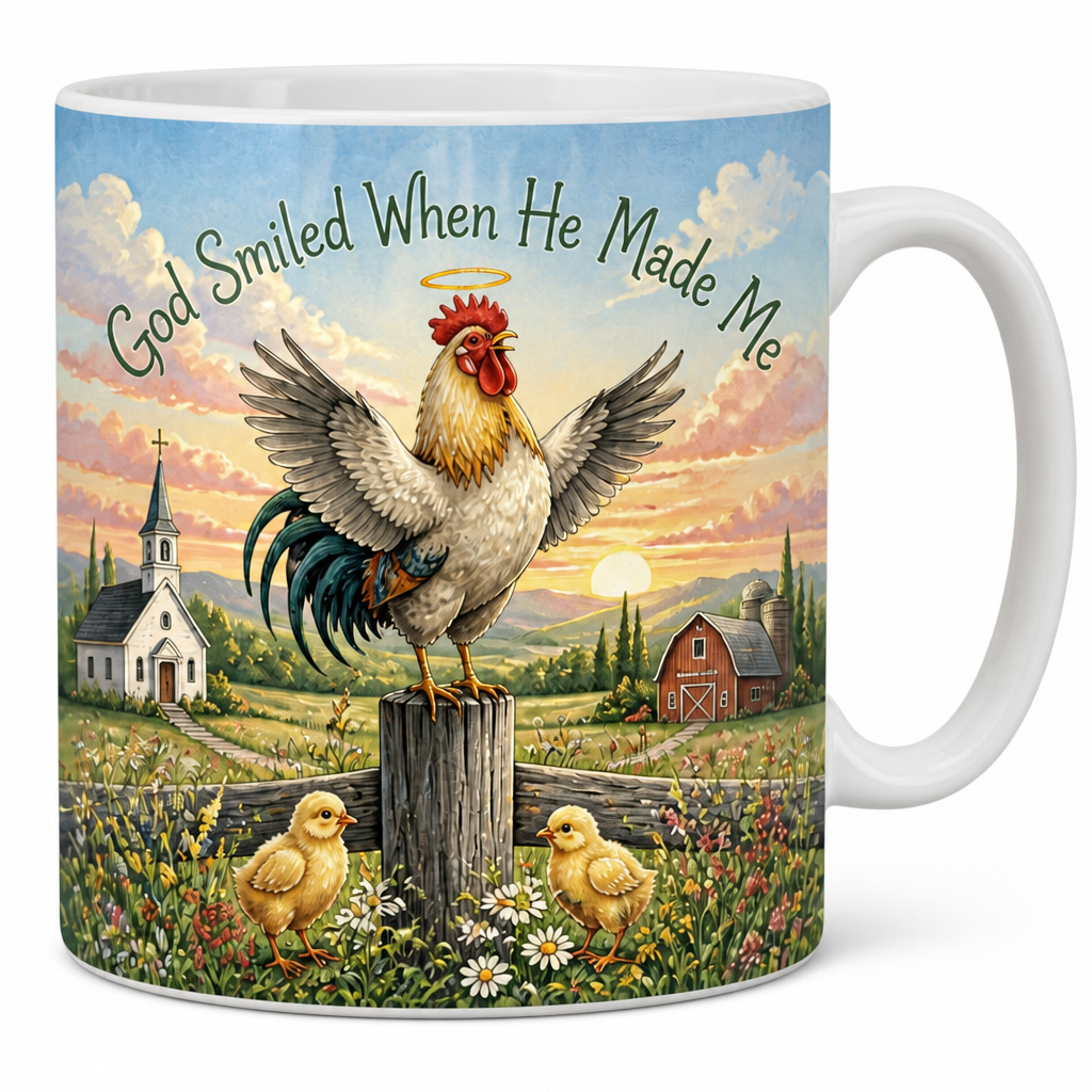 Sunrise Crow Of Joy Ceramic Mug - Christian Coffee Mug, detail view