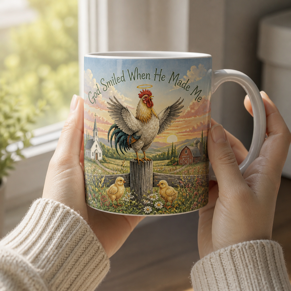 Sunrise Crow Of Joy Ceramic Mug - Christian Coffee Mug, styled in the home