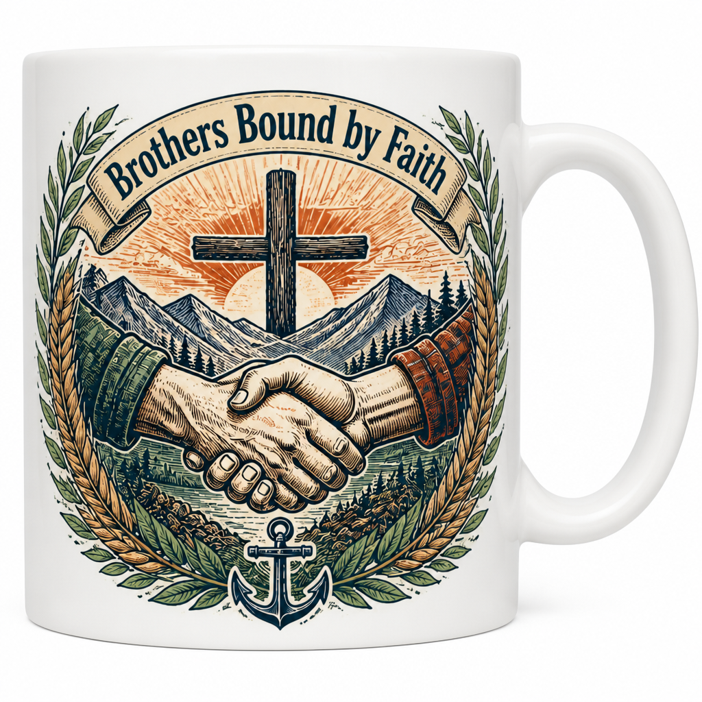 Sunrise Handshake Cross Ceramic Mug - Christian Coffee Mug, detail view