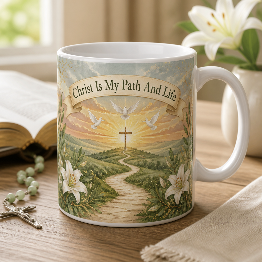 Sunrise Path To Christ Ceramic Mug - Christian Coffee Mug, front view