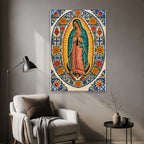 Talavera Morenita Canvas Wall Art - Catholic Wall Art, styled in the home