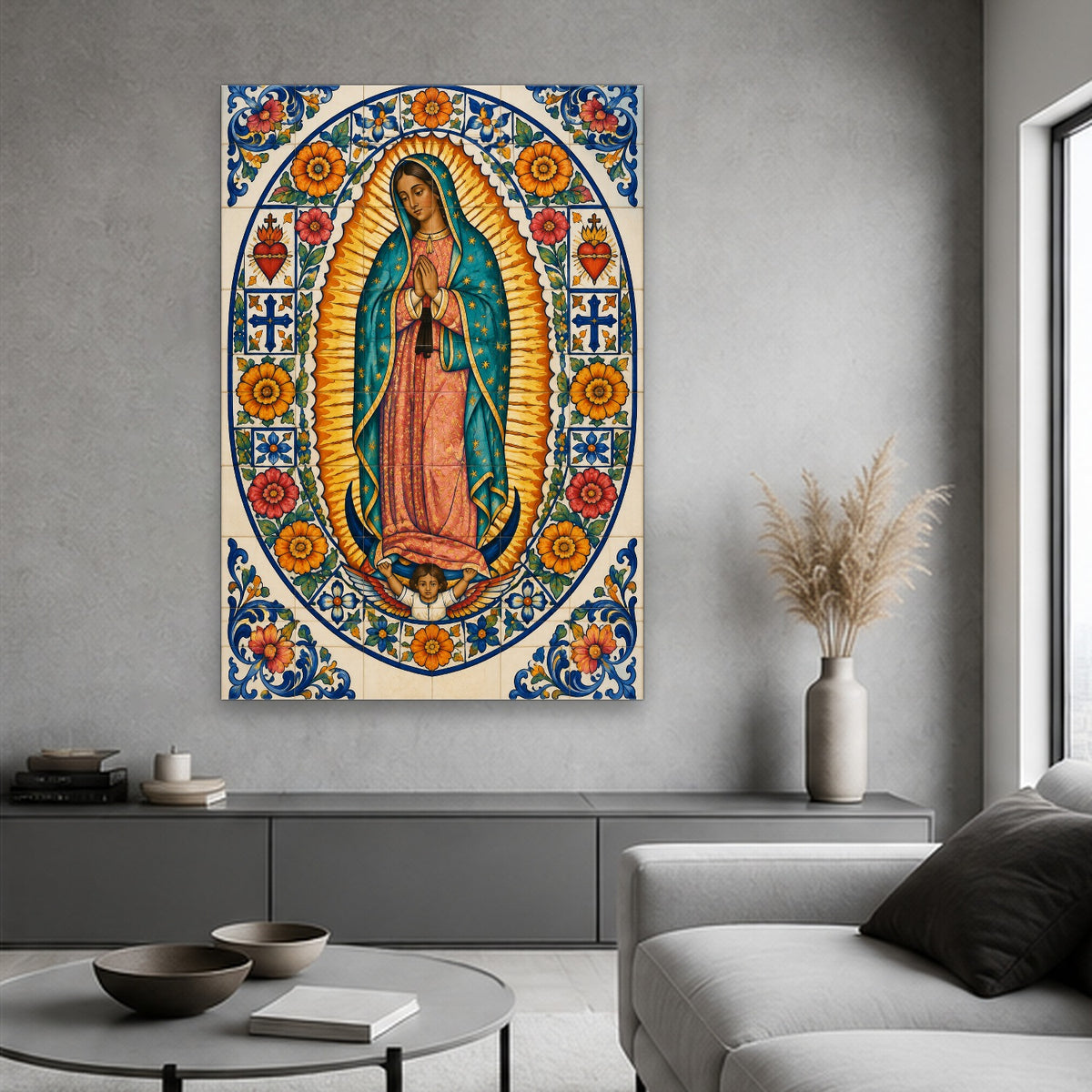Talavera Morenita Canvas Wall Art - Catholic Wall Art, hanging display