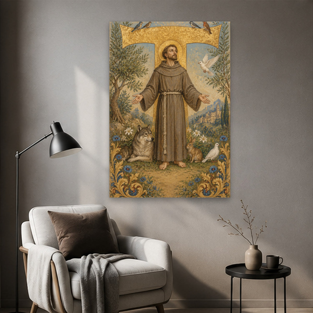 Tau Francisci Canvas Wall Art - Catholic Wall Art, styled in the home