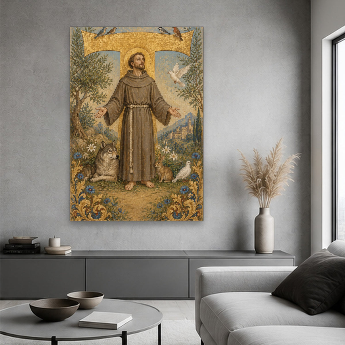 Tau Francisci Canvas Wall Art - Catholic Wall Art, hanging display