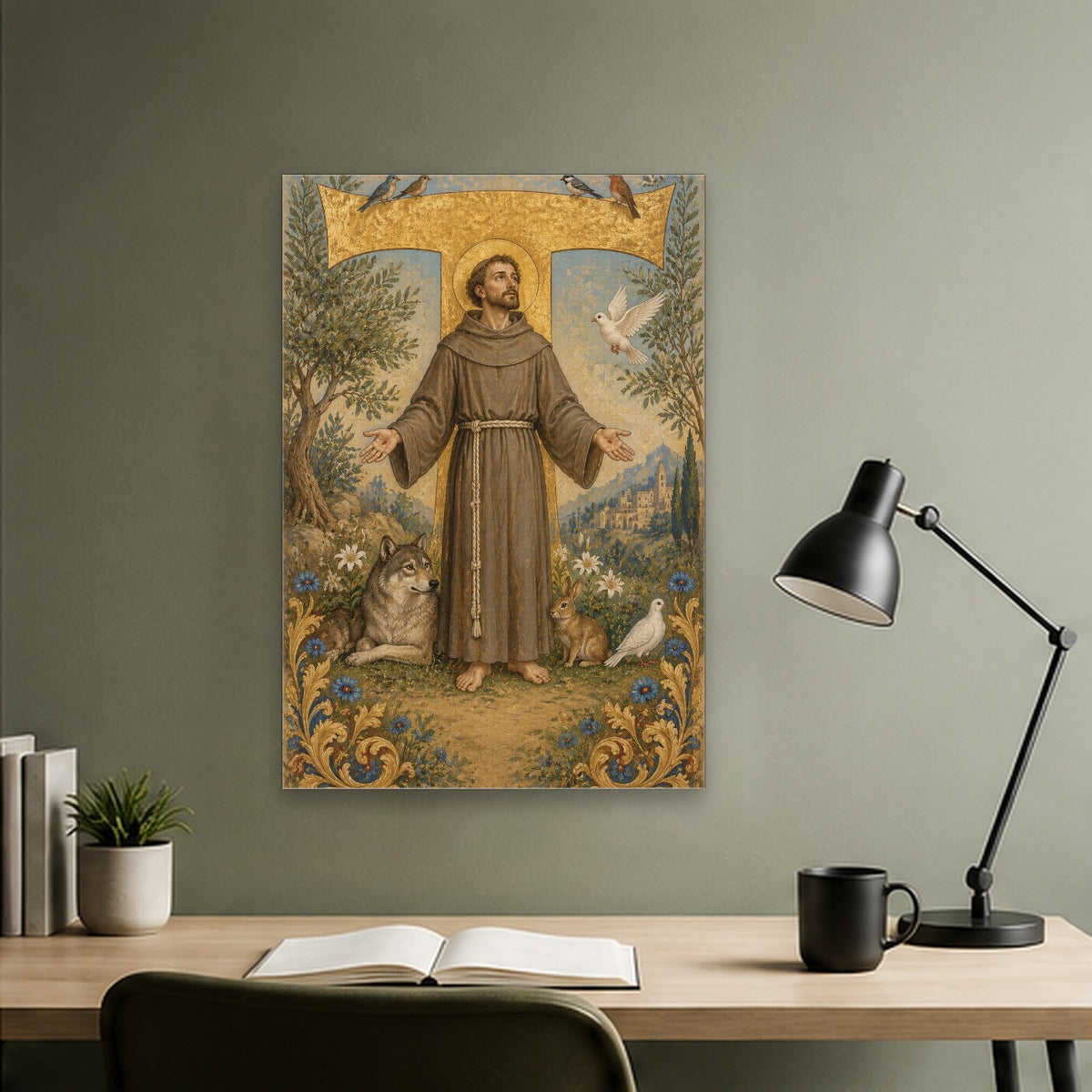 Tau Francisci Canvas Wall Art - Catholic Wall Art, close-up of the print