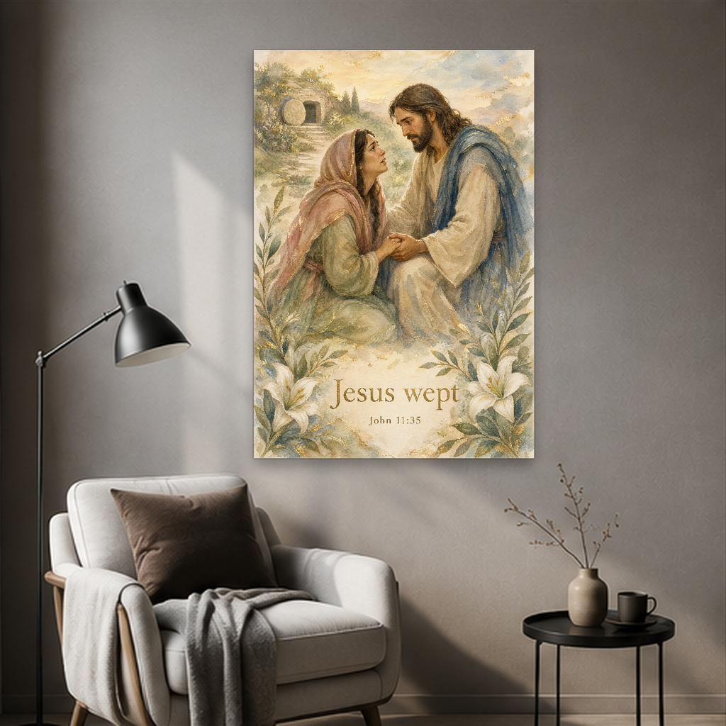 Tears At Bethany Canvas Wall Art - Christian Wall Art, styled in the home