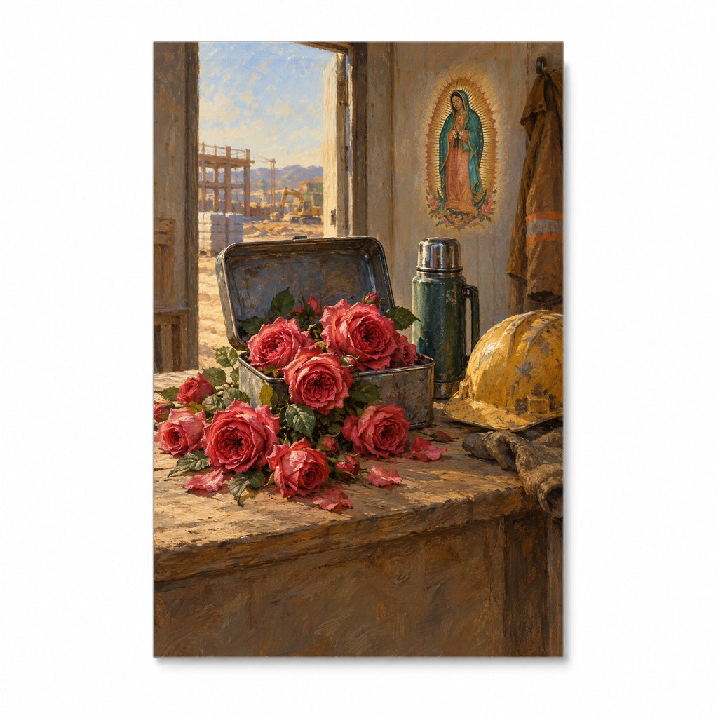 Tepeyac Roses in Oil Canvas Wall Art - Catholic Wall Art, front view