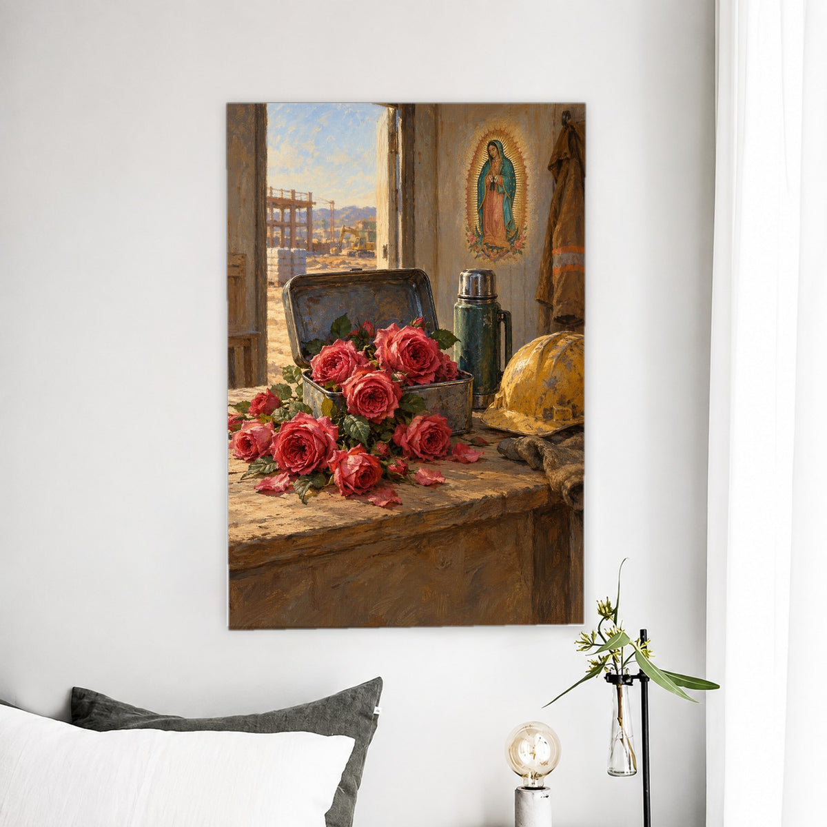 Tepeyac Roses in Oil Canvas Wall Art - Catholic Wall Art, detail view