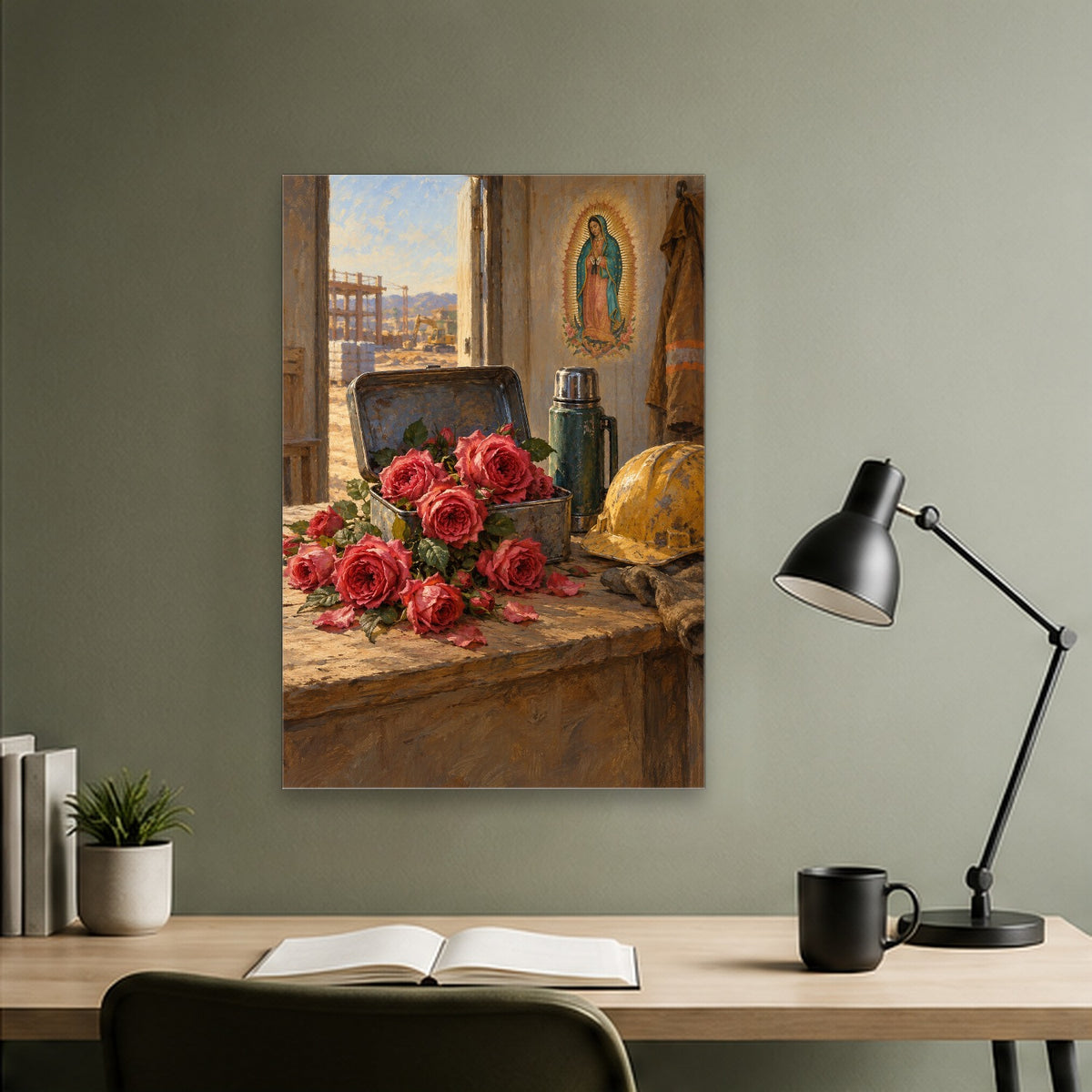 Tepeyac Roses in Oil Canvas Wall Art - Catholic Wall Art, close-up of the print