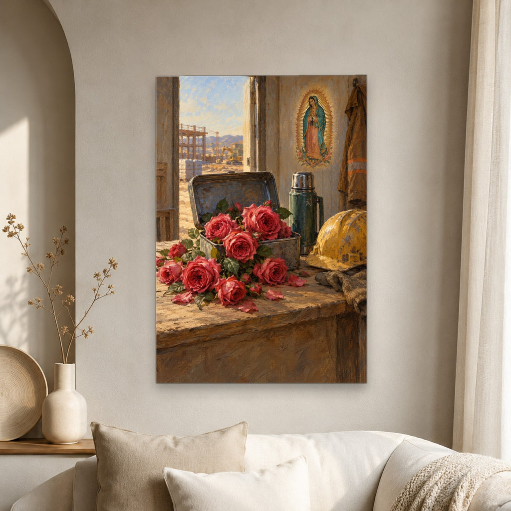 Tepeyac Roses in Oil Canvas Wall Art - Catholic Wall Art, scale reference