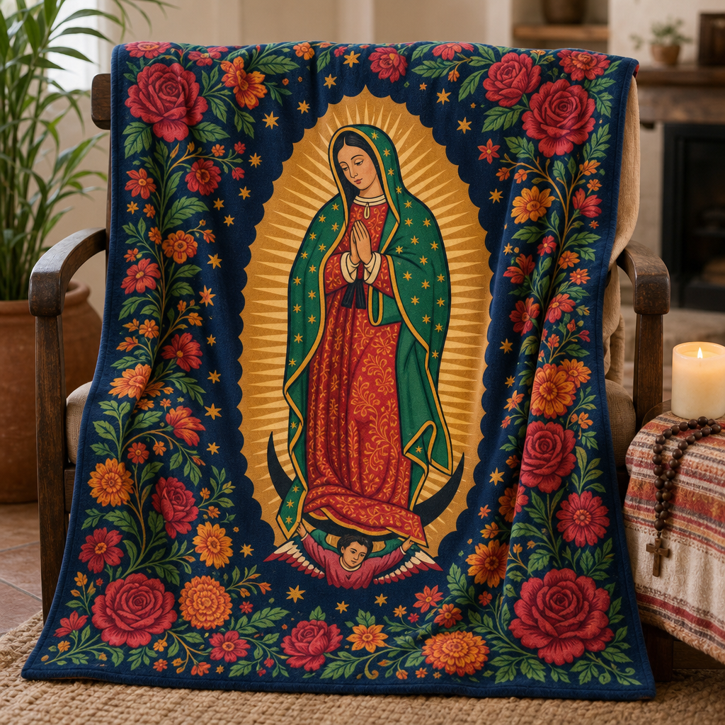 Tepeyac Roses Sunburst Fleece Blanket - Christian Blanket, front view