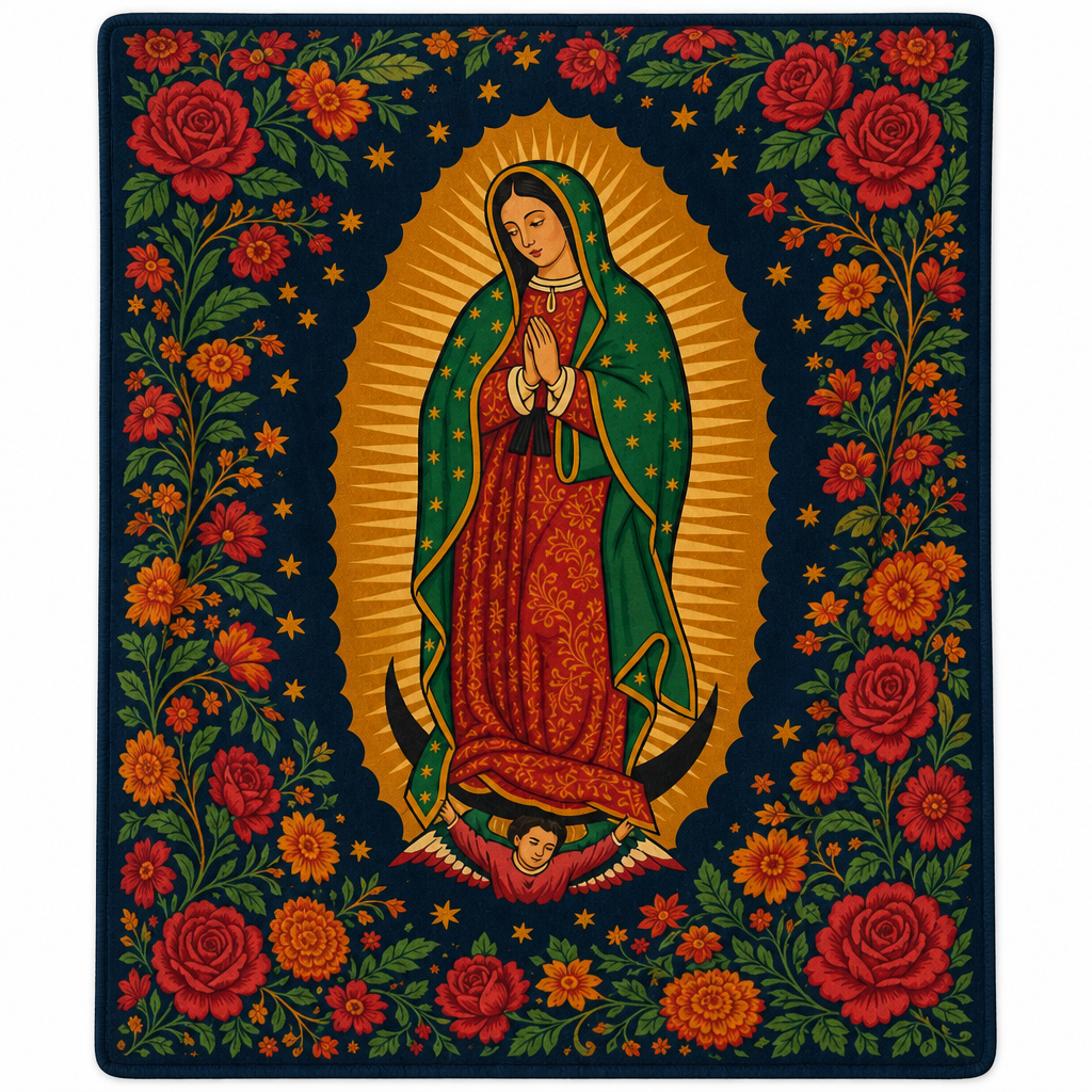 Tepeyac Roses Sunburst Fleece Blanket - Christian Blanket, detail view