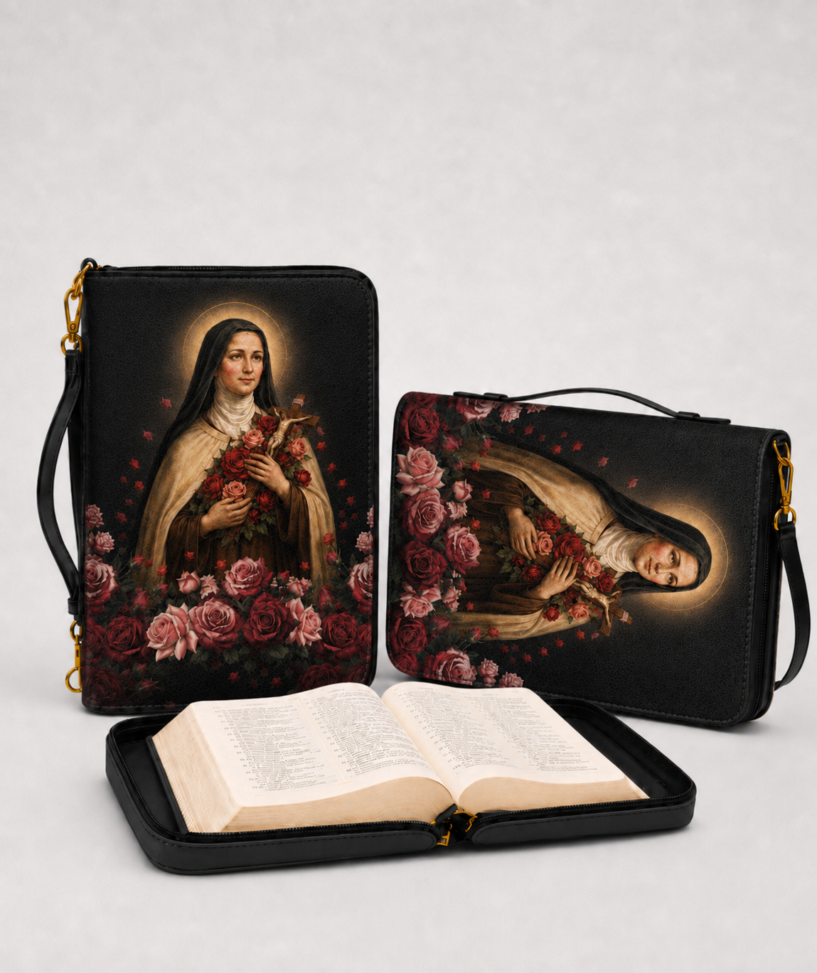 The Little Flower Bible Cover - PU Leather Bible Cover, close-up of the print