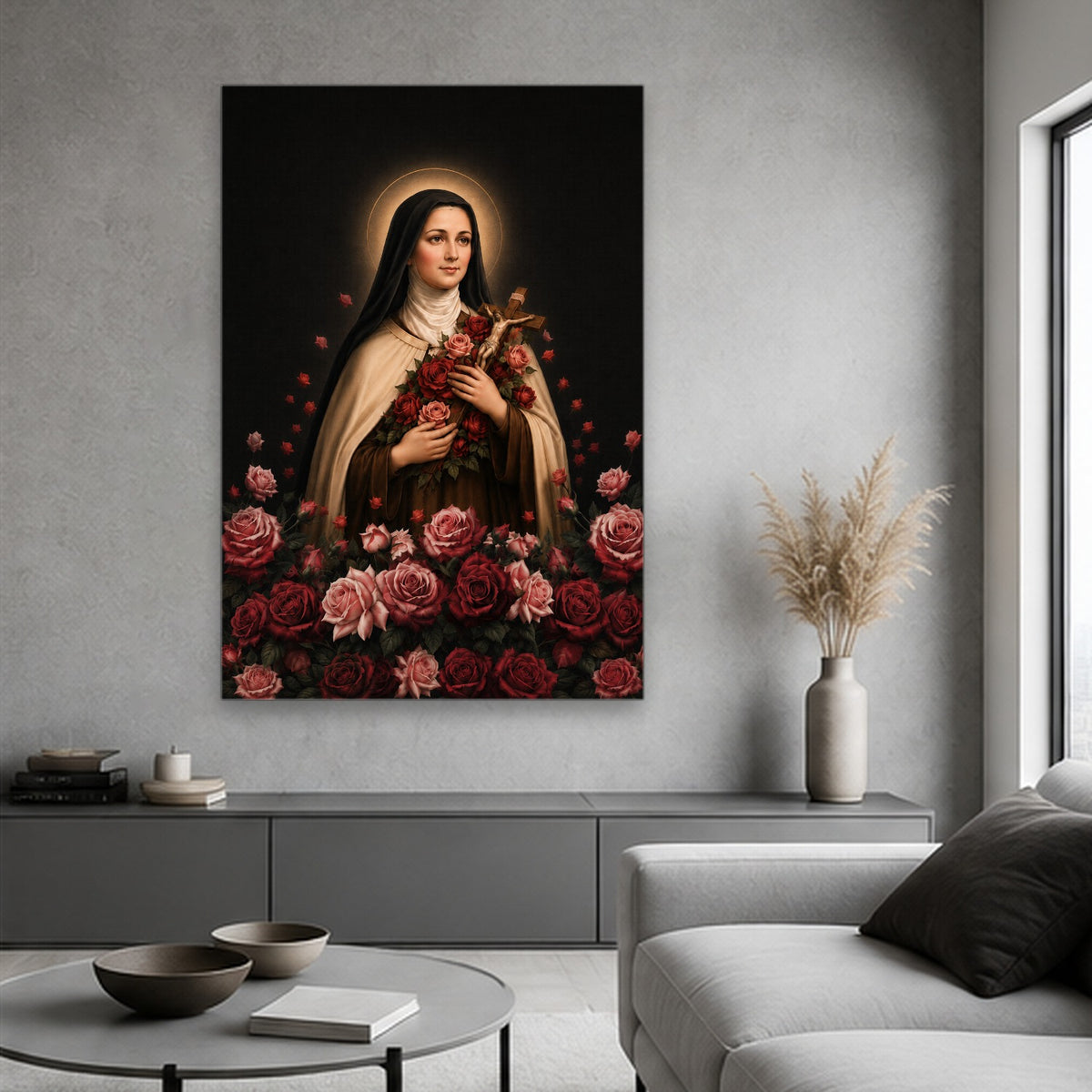 The Little Flower Canvas Wall Art - Catholic Wall Art, hanging display