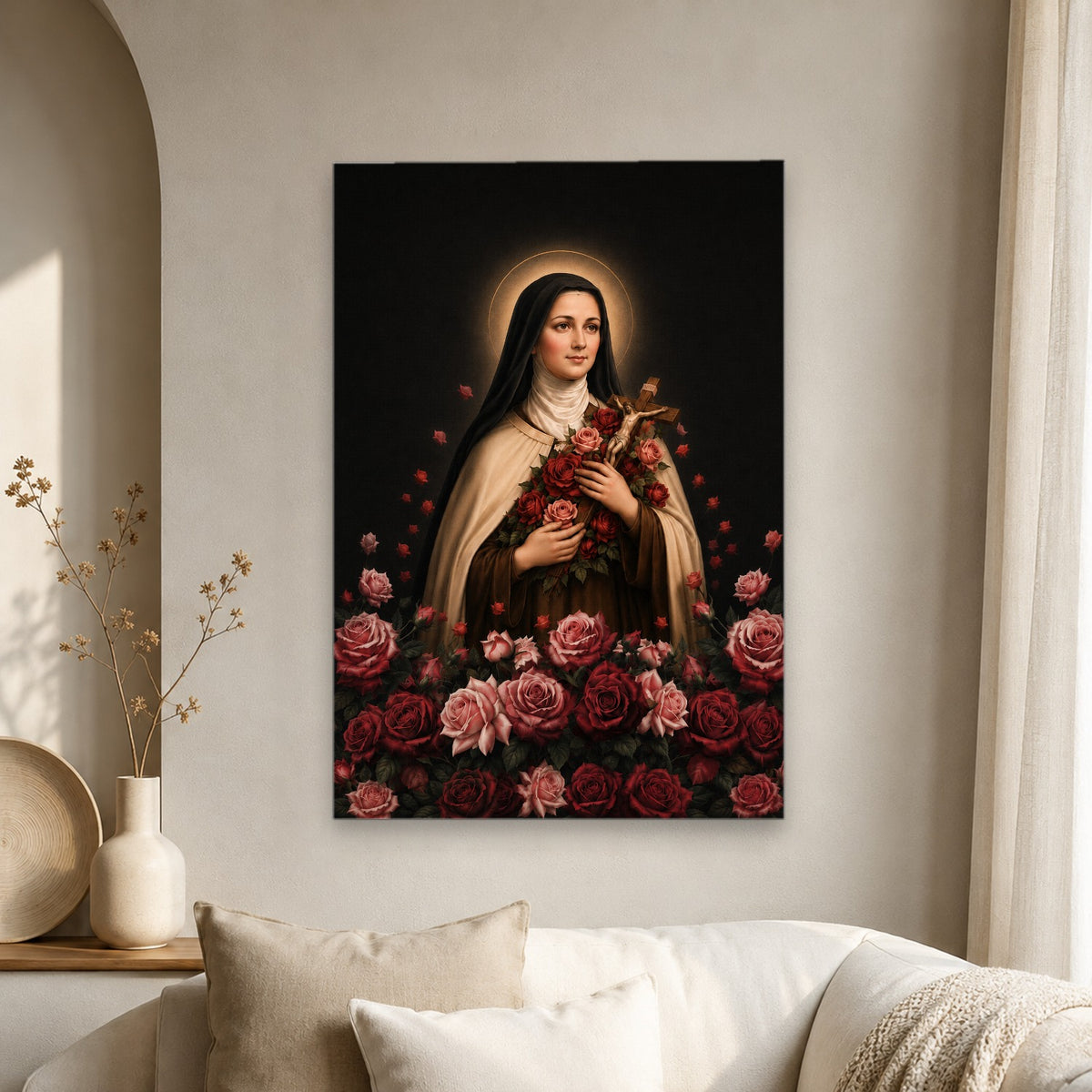 The Little Flower Canvas Wall Art - Catholic Wall Art, scale reference