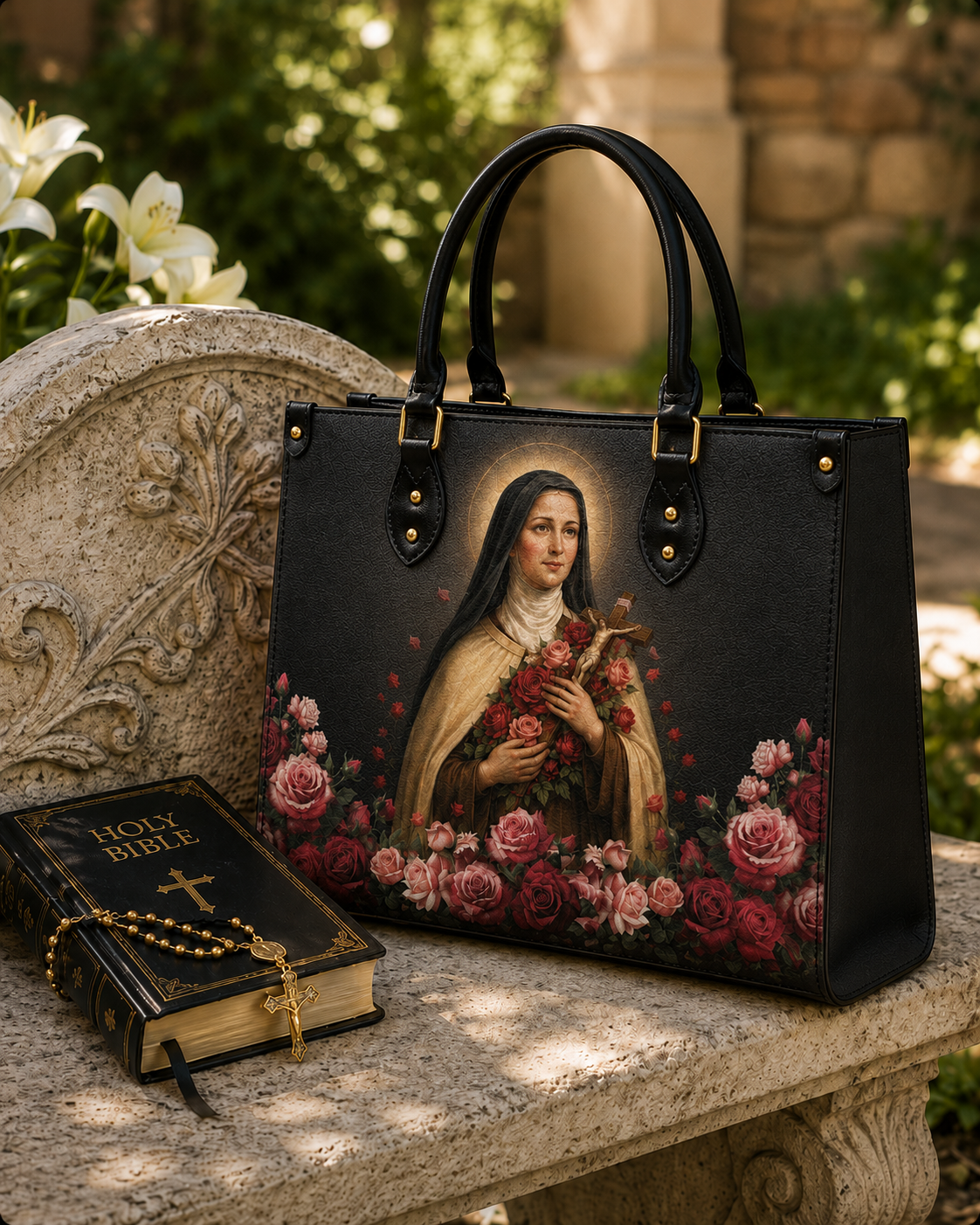 The Little Flower PU Leather Handbag - Christian Handbag, hanging display