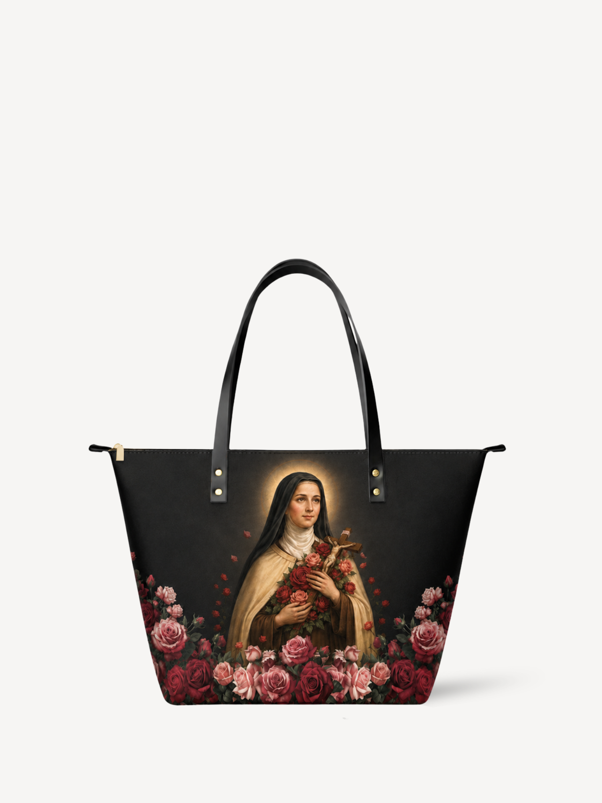 The Little Flower PU Leather Tote Bag - Christian Tote Bag, front view