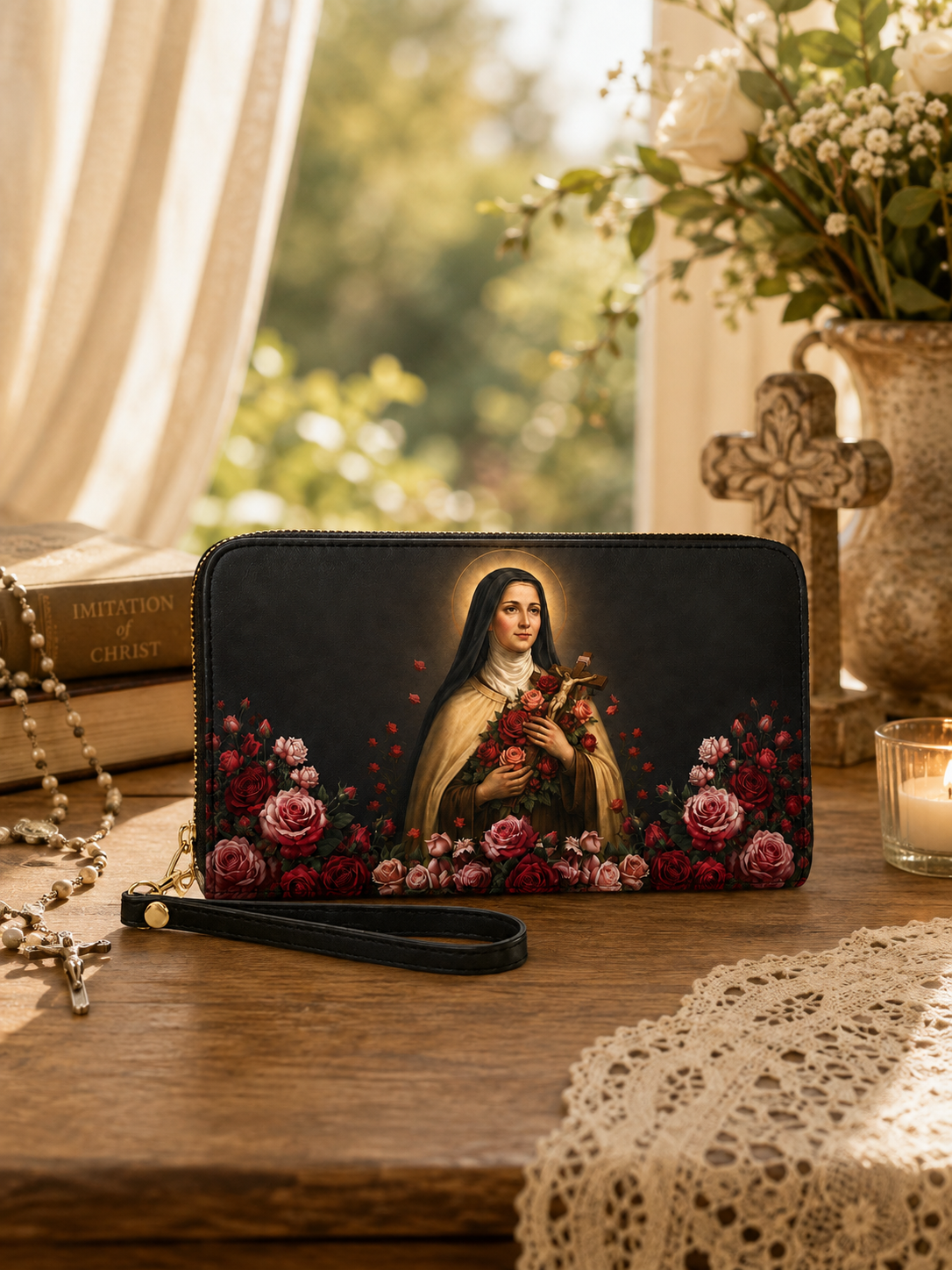 The Little Flower PU Leather Wallet - Christian Wallet, hanging display