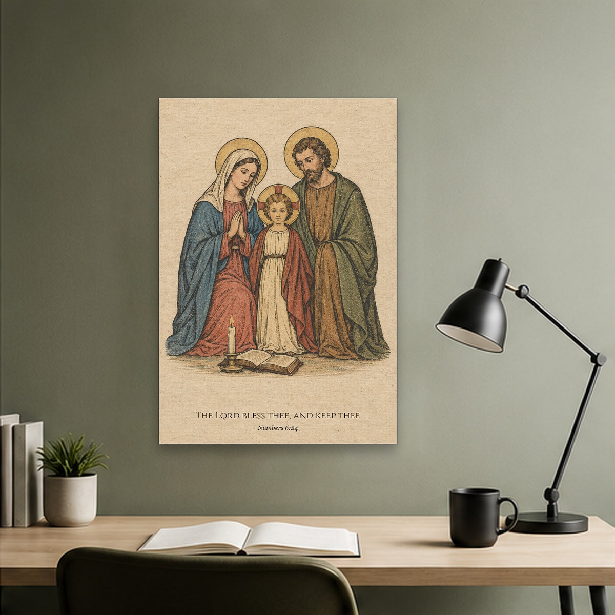 The Lord Bless Thee Canvas Wall Art - Catholic Wall Art, close-up of the print