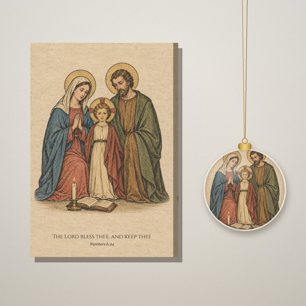 The Lord Bless Thee Ceramic Ornament - Catholic Christmas Ornament, styled in the home