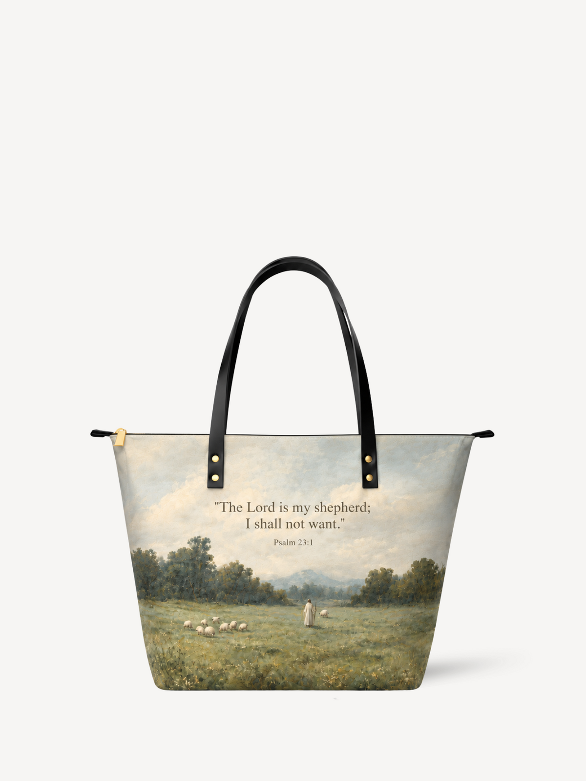 The Lord Is My Shepherd PU Leather Tote Bag - Christian Tote Bag, front view