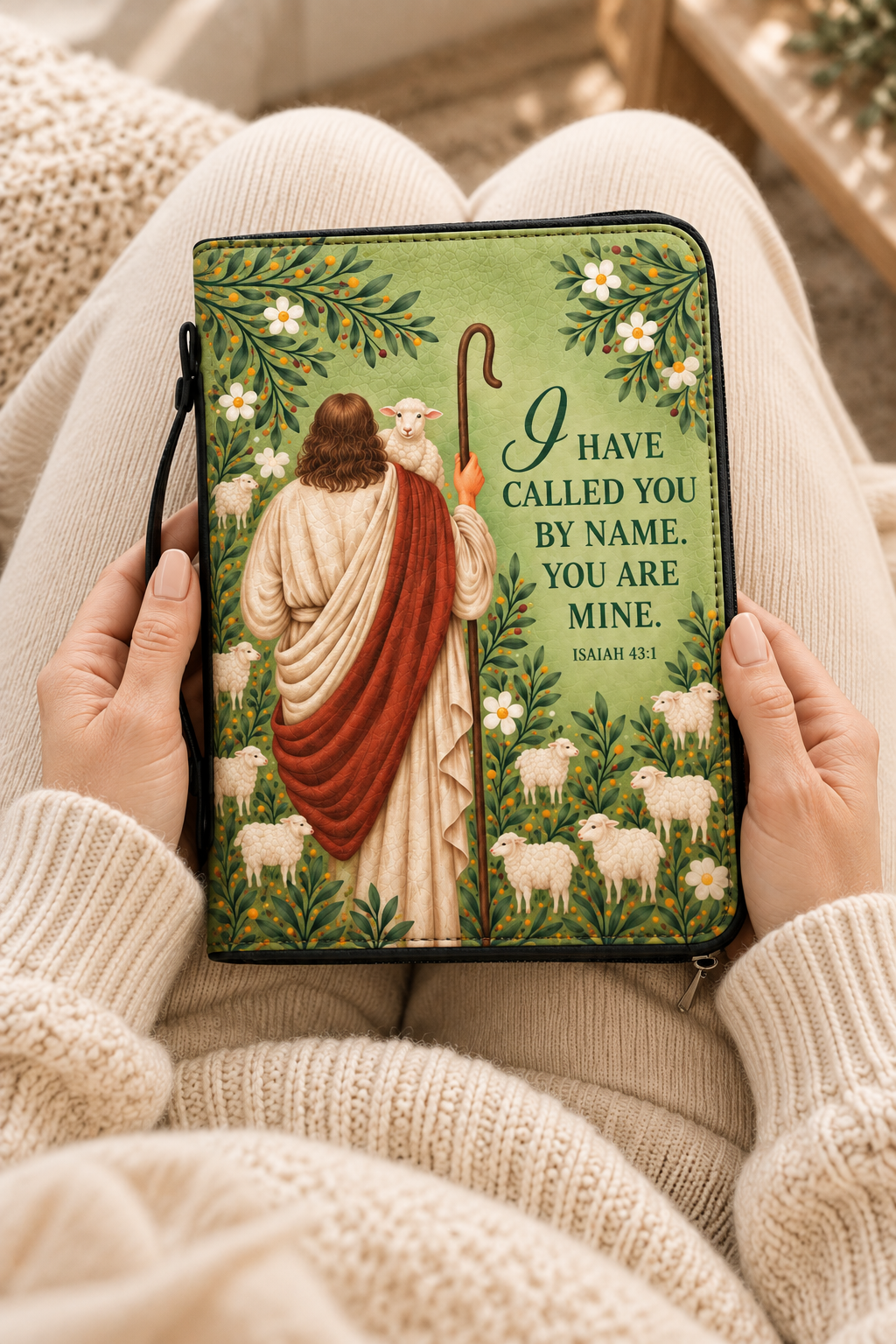 The Shepherd's Grace Bible Cover - Leather Bible Cover, hanging display