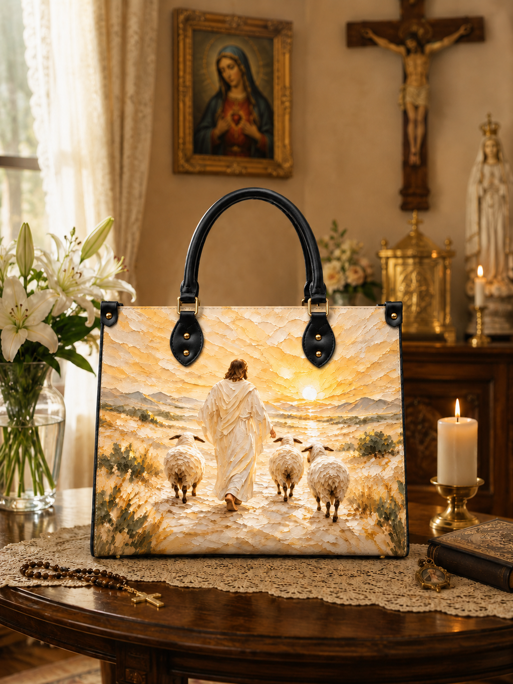 The Shepherd's Promise PU Leather Handbag - Christian Handbag, close-up of the print