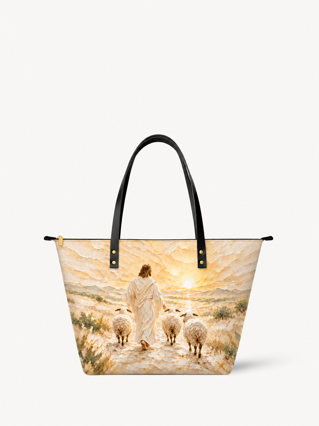 The Shepherd's Promise PU Leather Tote Bag - Christian Tote Bag, front view