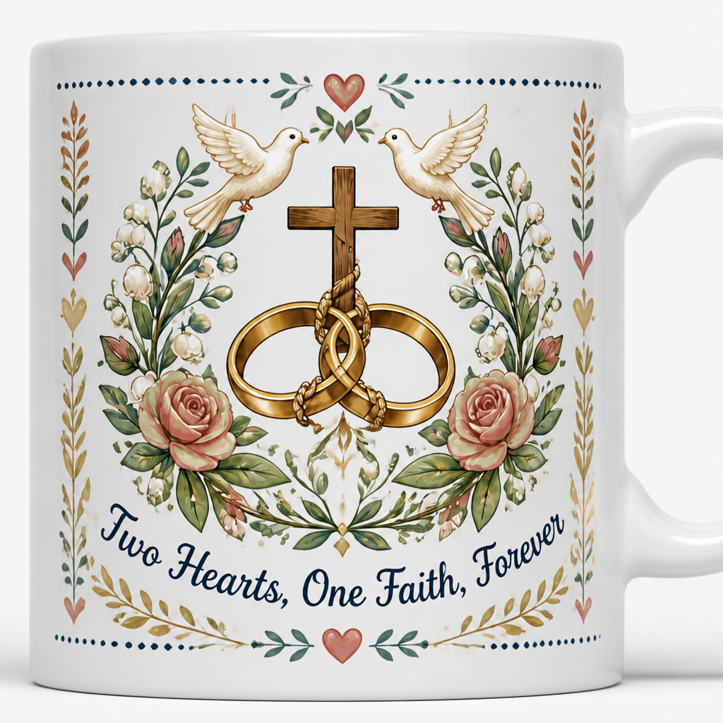 Threefold Cord Of Love Ceramic Mug - Christian Coffee Mug, detail view