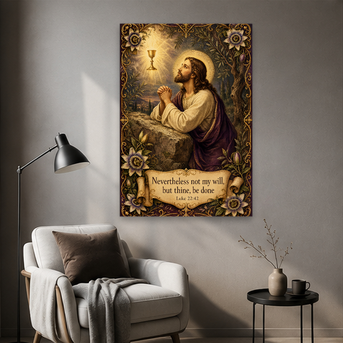 Thy Will In Gethsemane Canvas Wall Art - Christian Wall Art, detail view