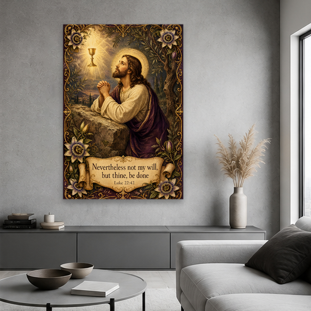 Thy Will In Gethsemane Canvas Wall Art - Christian Wall Art, styled in the home